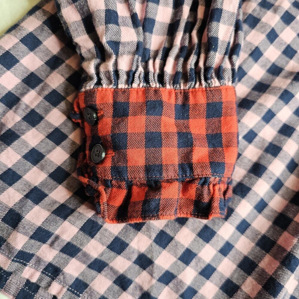Boden Ruffle Top Isla Frill Long Sleeve Pink Red Plaid Color Block Half Button - Picture 6 of 9